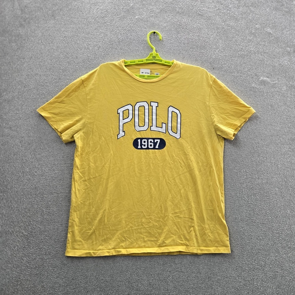 Polo Ralph Lauren Men Shirt L Yellow Graphic Polo 1967 Logo Classic Short Sleeve